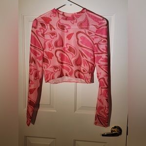 Perfect for Valentine's Day! SHEIN Sheer See Through Pink Heart Shirt